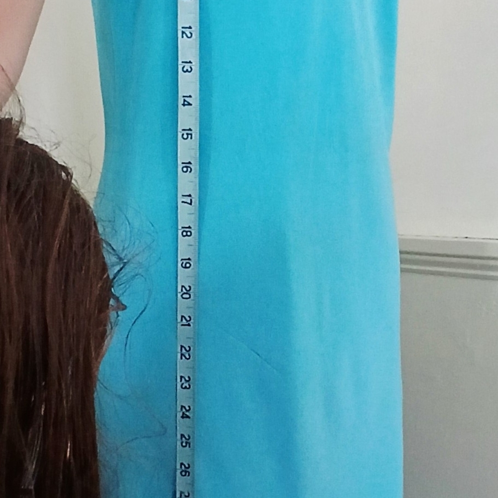 Vintage Chadwicks 100% Silk Aqua Sleeveless Midi Sheath Dress - Picture 5 of 9